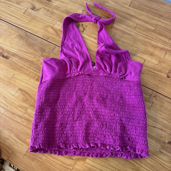 Anthropologie Danica Smocked Halter Tie Tank Top Magenta Pink Size XS - Picture 2 of 5